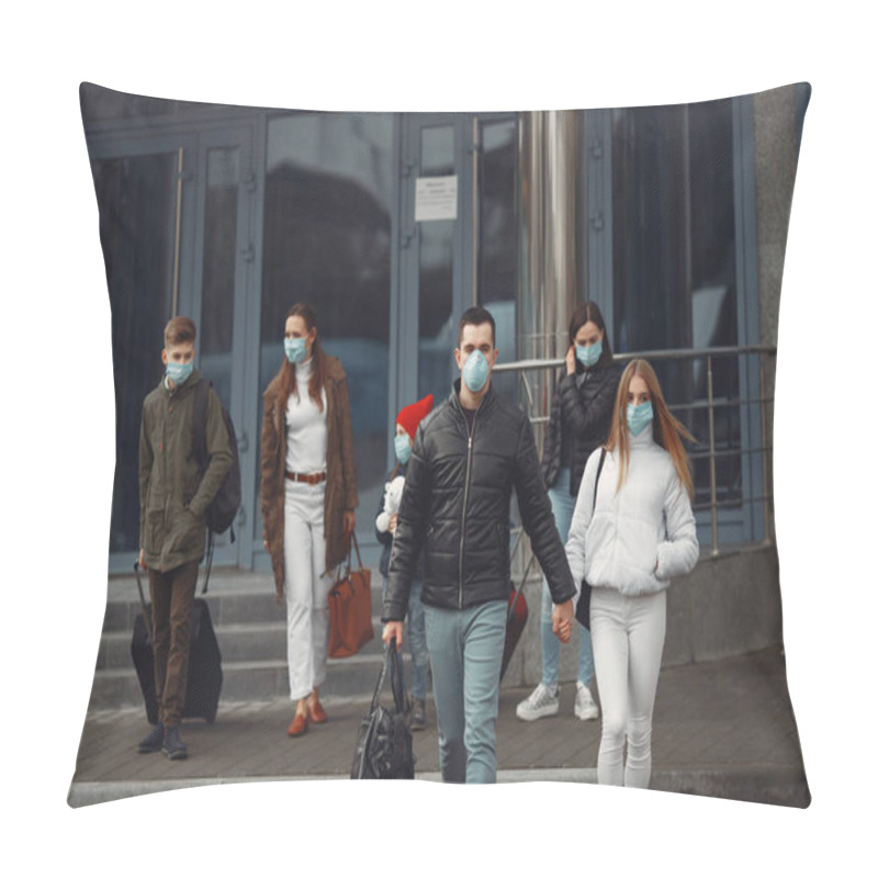 Personality  Travelers Leaving Airport Are Wearing Protective Masks Pillow Covers