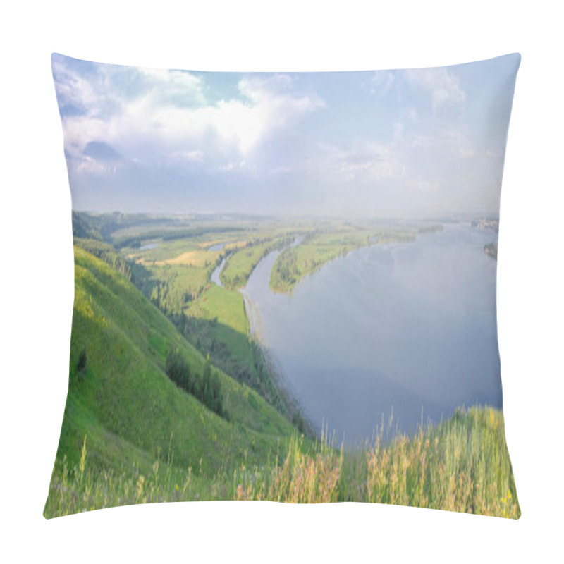 Personality  Panoramic Summer Landscape With A River. Kama River, Tatarstan,  Pillow Covers