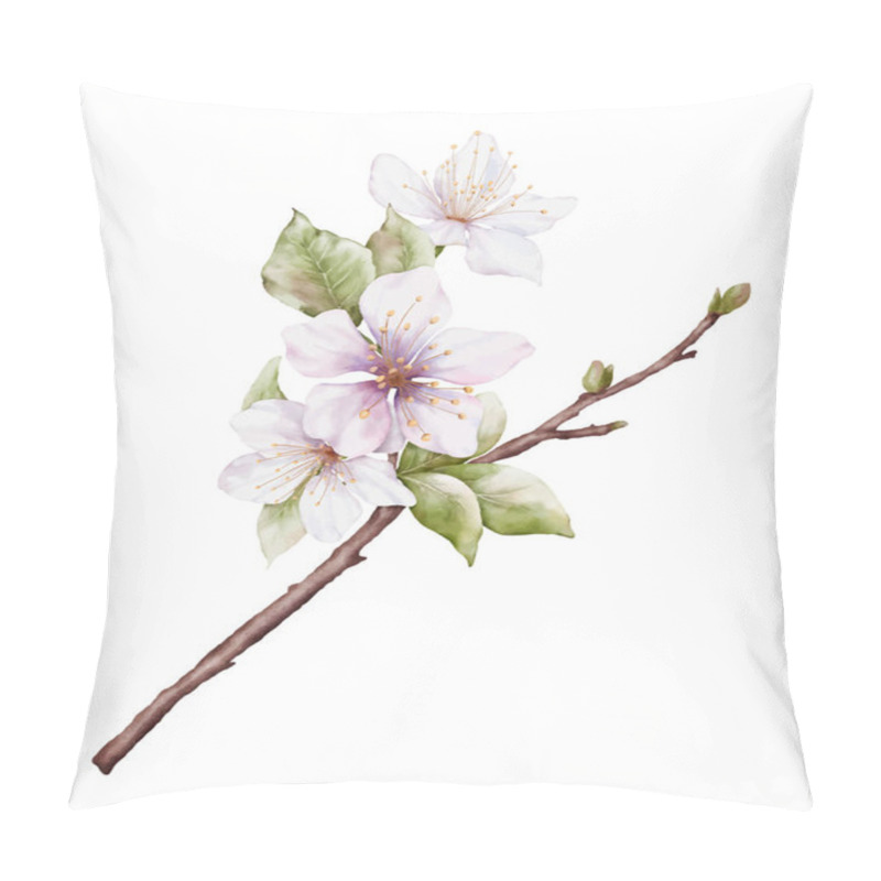 Personality  Watercolor Light Pink Cherry Blossoms Blooming On The Branches. Cherry Blossom And Leaves Branch Bouquet Vector Isolated On White Background. Suitable For Decorative Spring Festivals, Or Cards. Pillow Covers