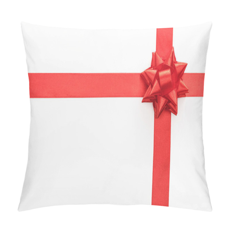 Personality  Top View Of Red Decorative Ribbon With Bow Isolated On White Pillow Covers