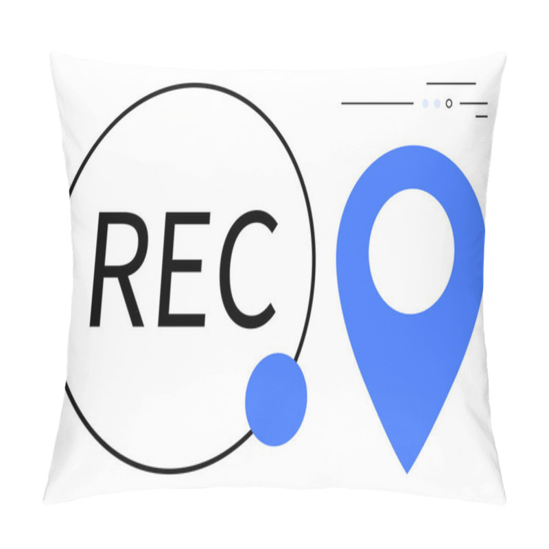 Personality  Blue Location Pin And REC Text Inside A Circle With Minimalistic Lines And Dots. Ideal For Video Recording Themes, Map Navigation, Location Tracking, Tech Interfaces, Digital Content, Minimalist Pillow Covers