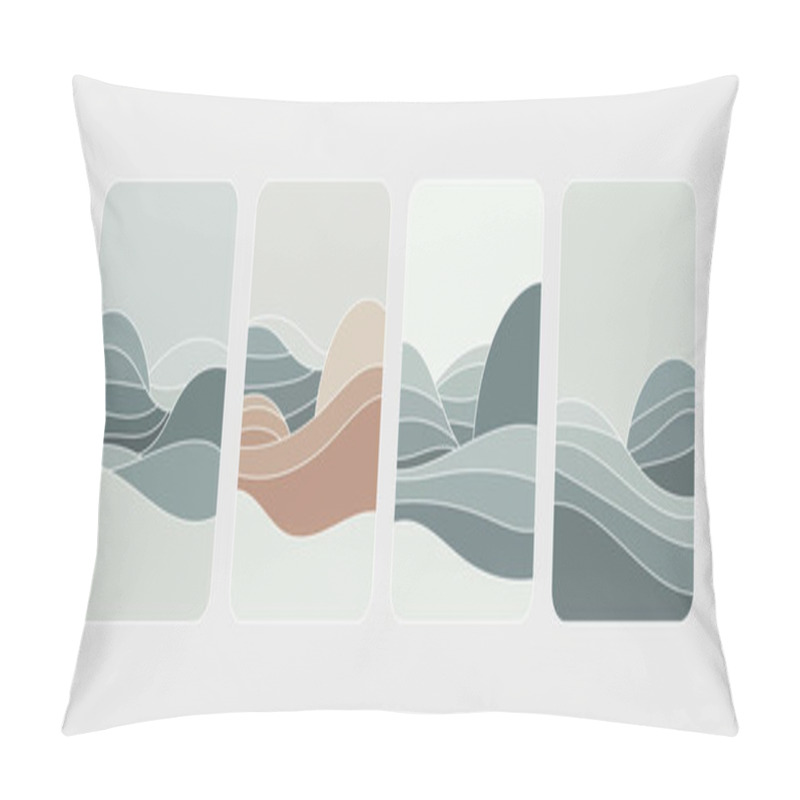 Personality  Vector Illustration. An Abstract Landscape With Curved Lines, Creating The Feeling Of Reservoirs Surrounded By Hills. A Soft Combination Of Warm And Cool Shades. Pillow Covers