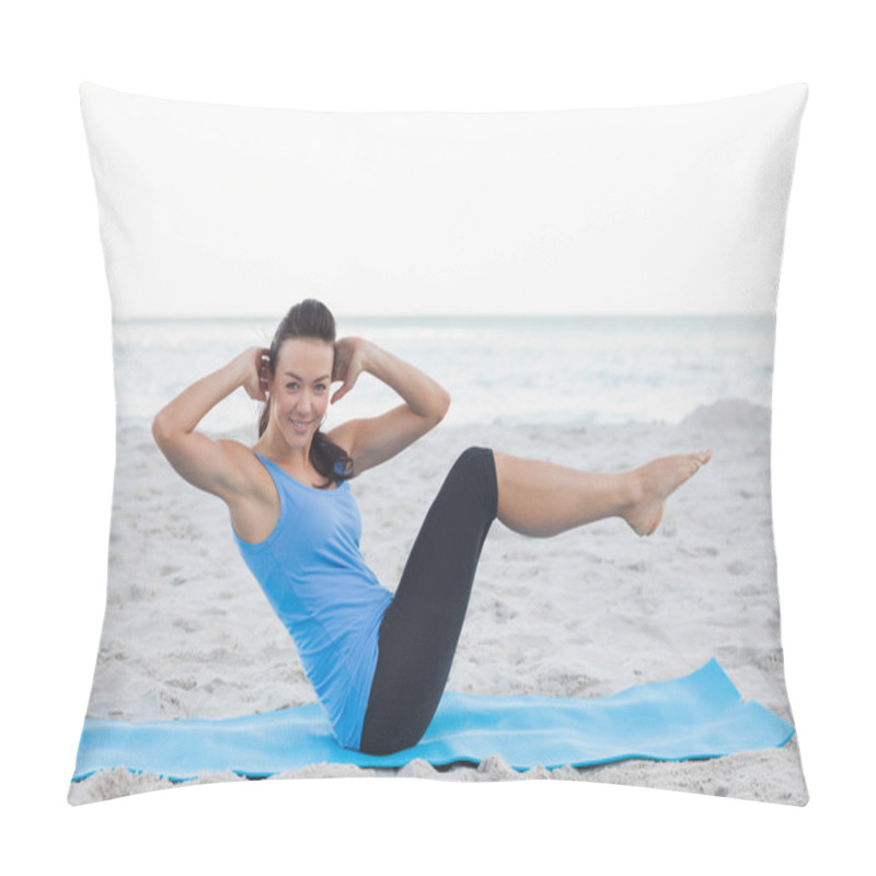 Personality  Woman Doing Abdominal Crunches On Exercise Mat Pillow Covers