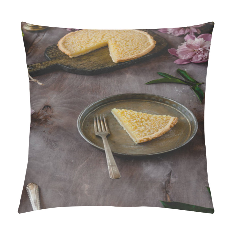 Personality  Piece Of Tasty Lemon Pie On Plate On Wooden Table Pillow Covers