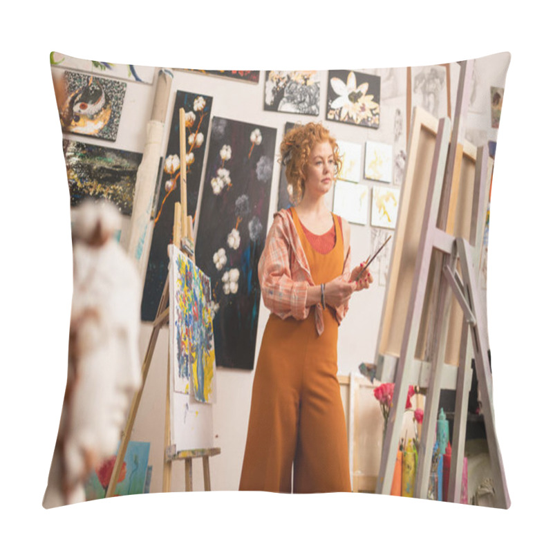 Personality  Artist Wearing Orange Clothing Standing Near Canvas Pillow Covers