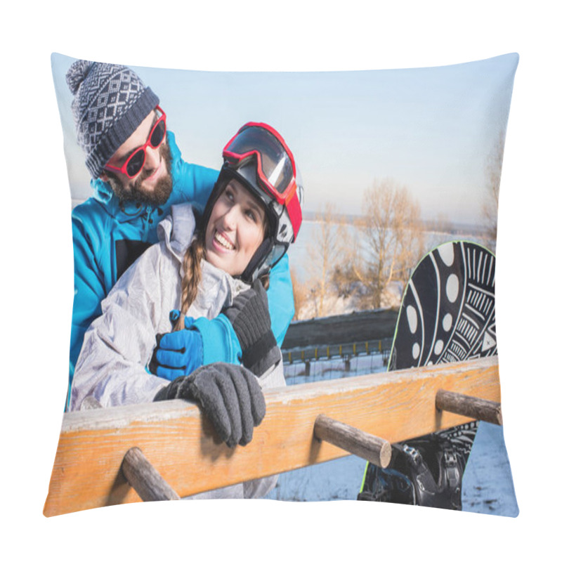 Personality  Couple Of Snowboarders Embracing Pillow Covers