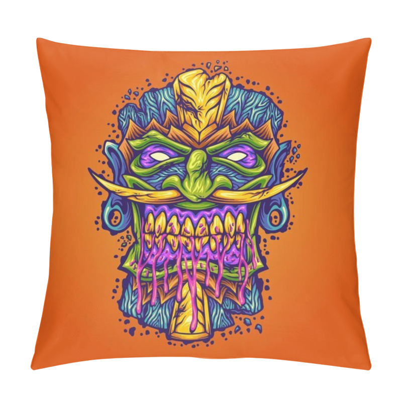 Personality  Scary Tiki Bar Mask Hawaiian Monster Illustration Vector Illustrations For Your Work Logo, Merchandise T-shirt, Stickers And Label Designs, Poster, Greeting Cards Advertising Business Company Or Brands Pillow Covers