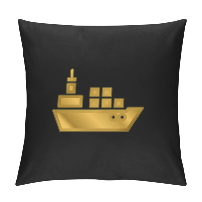 Personality  Boat With Containers Gold Plated Metalic Icon Or Logo Vector Pillow Covers