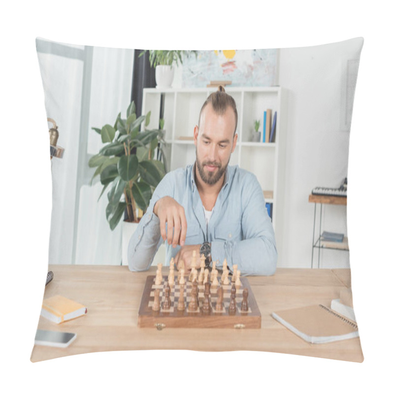 Personality  Man Playing Chess With Himself Pillow Covers