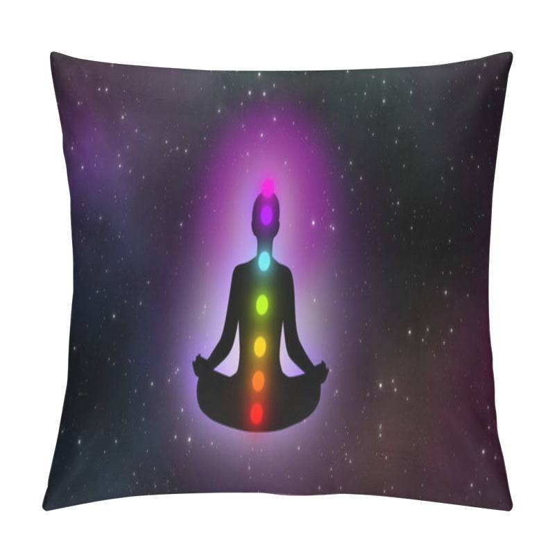 Personality  Abstract Meditation Man With Seven Chakras In The Galaxy Illustration Design Background. Pillow Covers