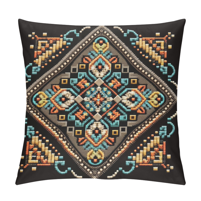 Personality  Tapestry Tribal Ethnic Square Symmetrical Pattern. Ornamental Embroidery Style Vector Background Illustration. Geometric Textured Colorful Ornaments. Grunge Texture. Modern Patterned Beautiful Design. Pillow Covers