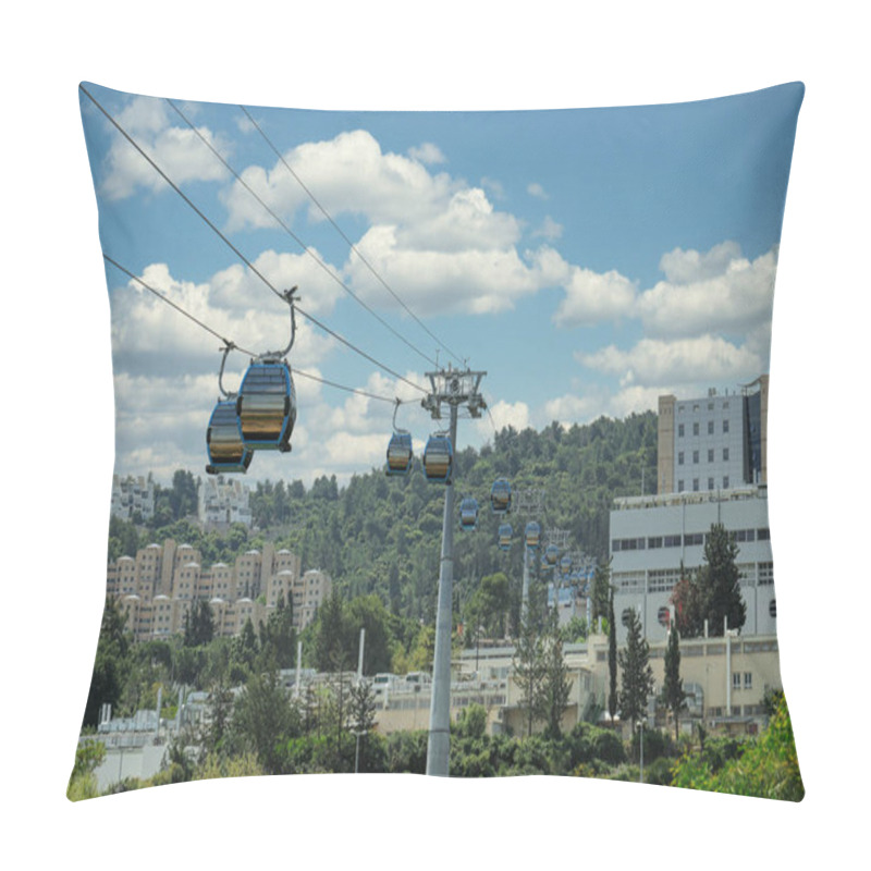 Personality  HAIFA, ISRAEL. April 26, 2021: The New Cable Car In Haifa That Connects The University Of Haifa And The Technion Institute To The Central Transportation Station. Pillow Covers