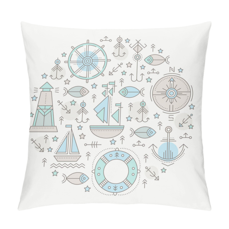 Personality  Vector Illustration With Outlined Nautical Seafaring Signs And Marine Animals Pillow Covers