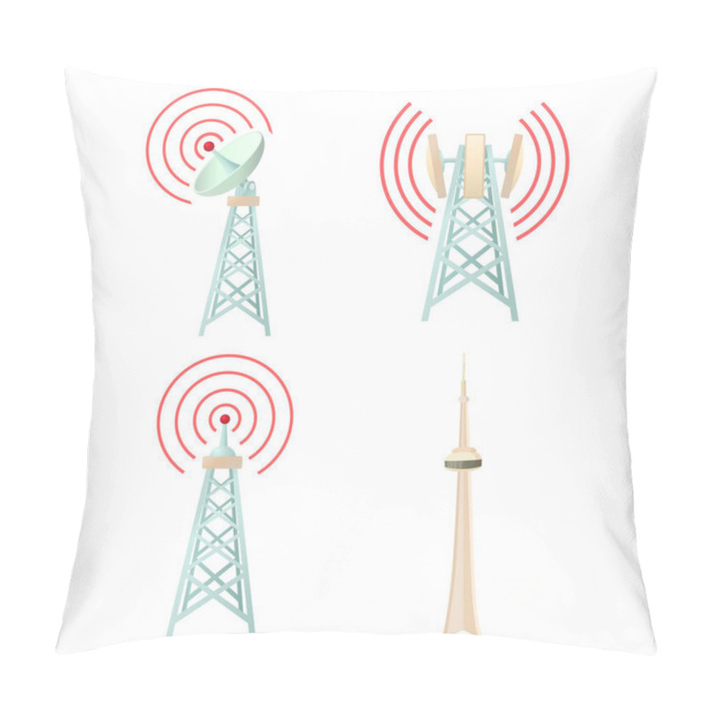 Personality  Tele Communication Tower Icon Set, Cartoon Style Pillow Covers