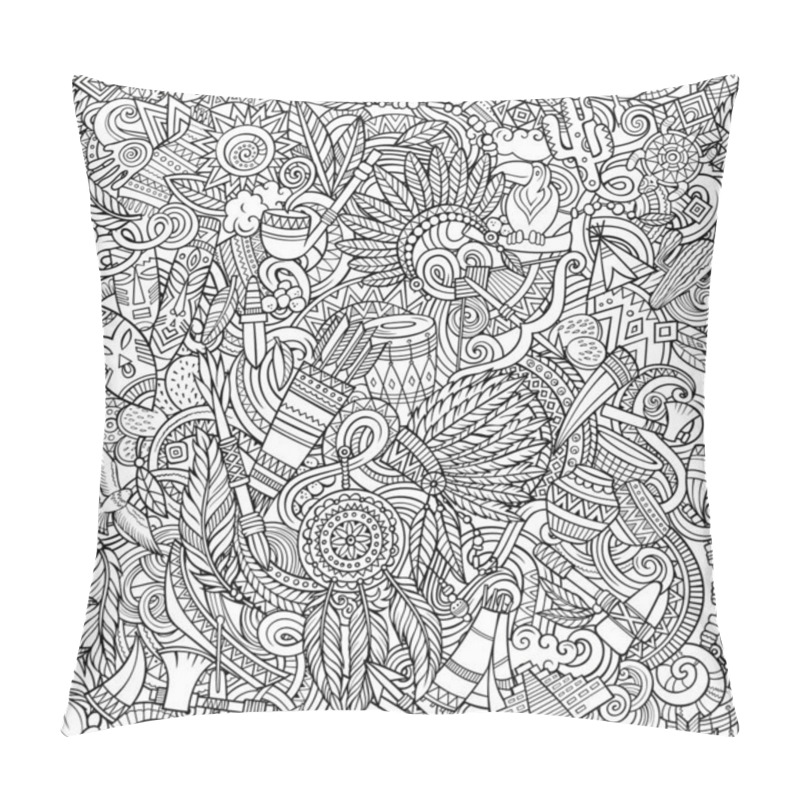 Personality  Cartoon Cute Doodles Hand Drawn Native American Seamless Pattern. Pillow Covers