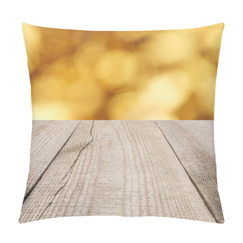 Personality  Surface Of Beige Wooden Planks With Blurry Golden Background Pillow Covers