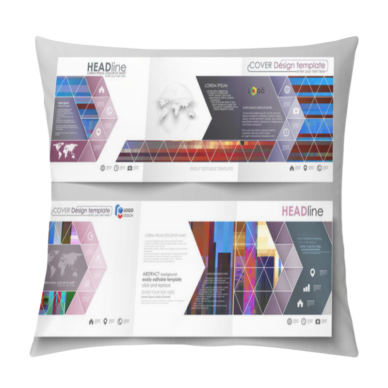 Personality  Business Templates For Tri Fold Brochures. Square Design. Leaflet Cover, Abstract Vector Layout. Glitched Background Made Of Colorful Pixel Mosaic. Digital Decay, Signal Error. Trendy Glitch Backdrop. Pillow Covers