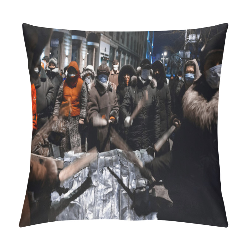 Personality  KIEV, UKRAINE - January 20, 2014: Mass Anti-government Protests Pillow Covers