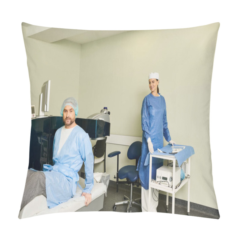 Personality  A Man In Scrubs Sits On A Hospital Bed. Pillow Covers