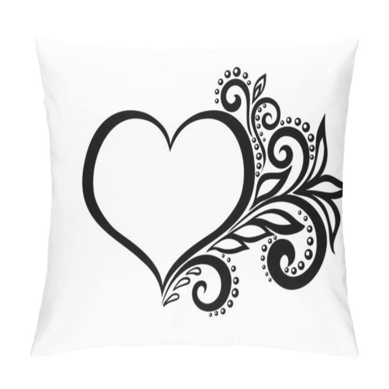 Personality  Beautiful Silhouette Of The Heart Of Lace Flowers, Tendrils And Leaves. Isolated On White. Pillow Covers