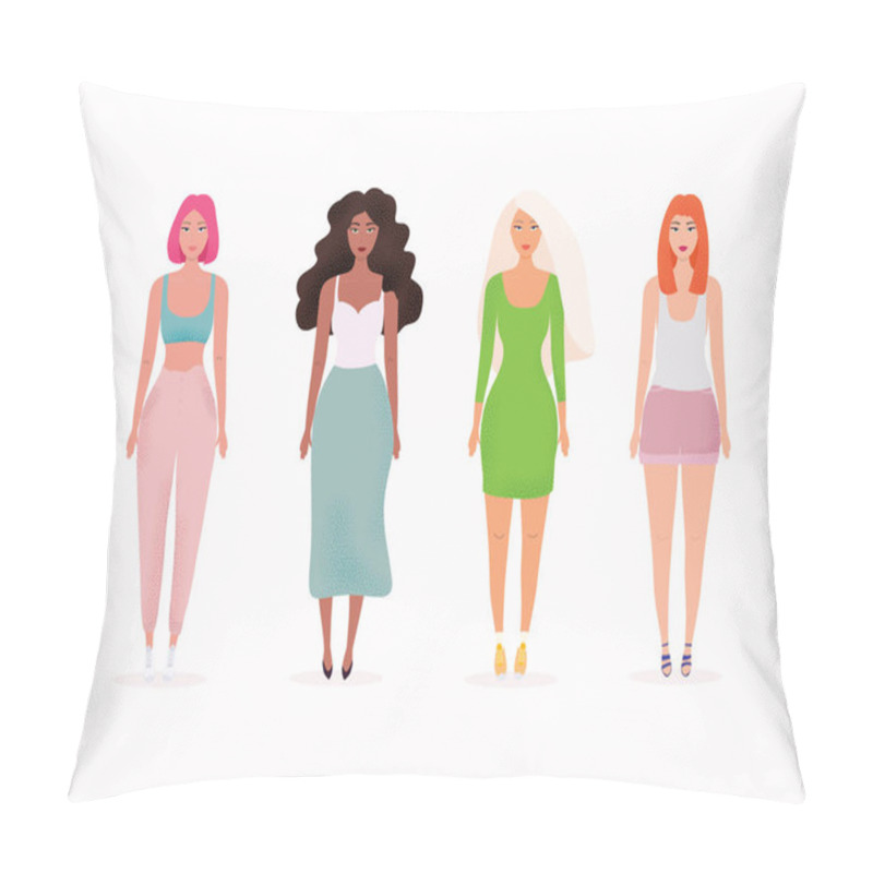 Personality  Vector Illustration Of Stylish Women, Cartoon Characters  Pillow Covers