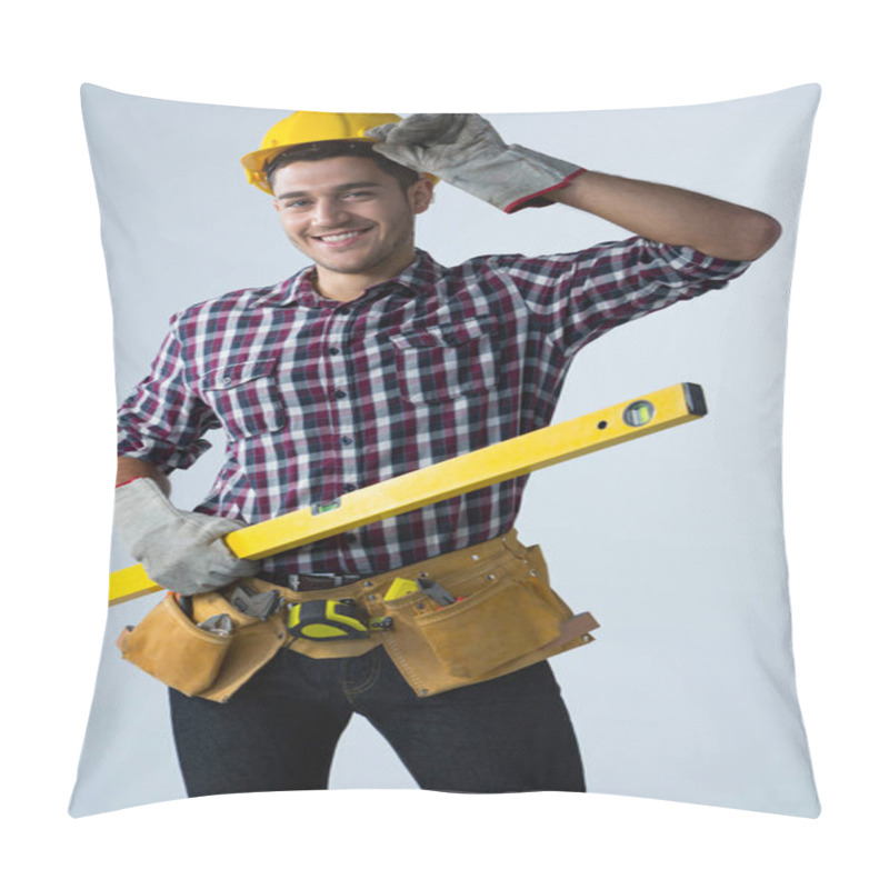 Personality  Male Architect Holding Measuring Equipment Pillow Covers