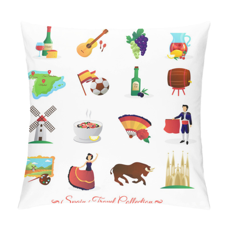 Personality  Spain For Travelers Cultural Symbols Set Pillow Covers