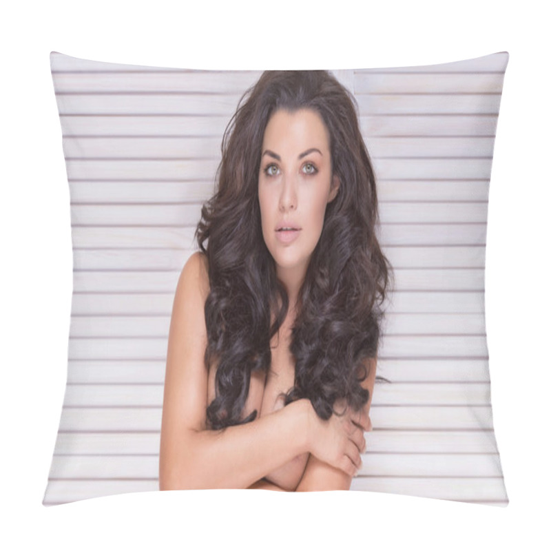 Personality  Sensual Brunette Woman Posing Naked. Pillow Covers