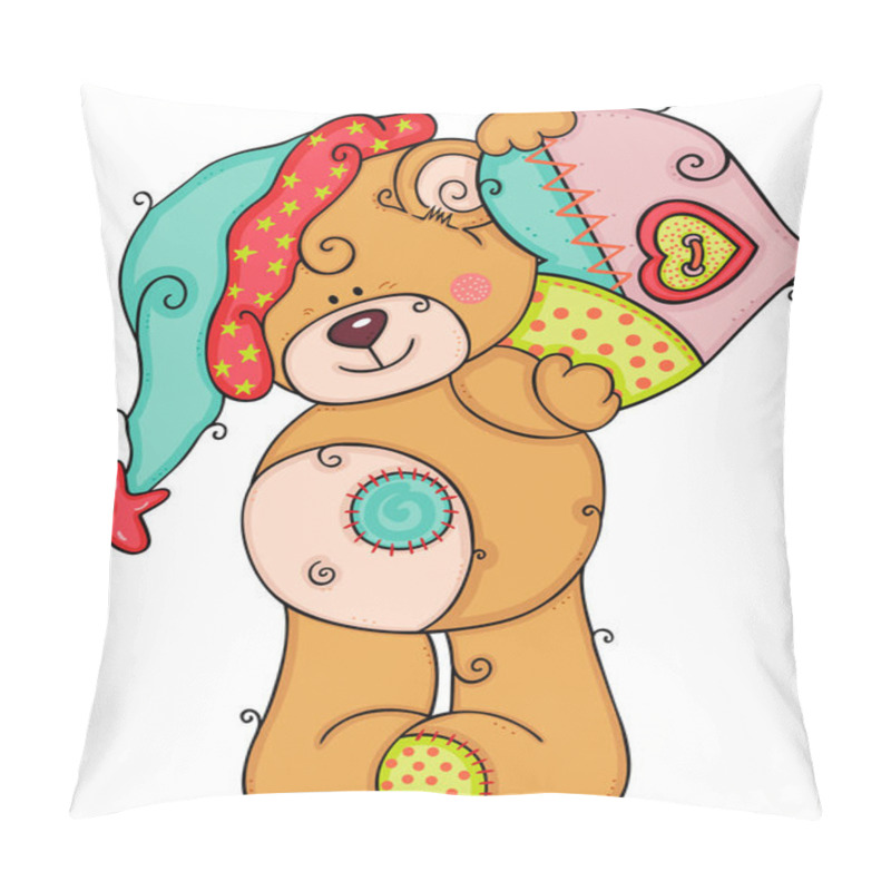 Personality  Cute Teddy Bear With Hat Holding A Patch Heart Pillow Covers