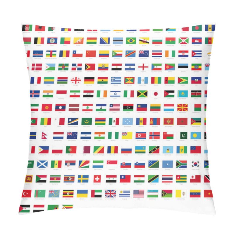 Personality  All National Flags Of The World With Names - High Quality Vector Flag Isolated On White Background Pillow Covers