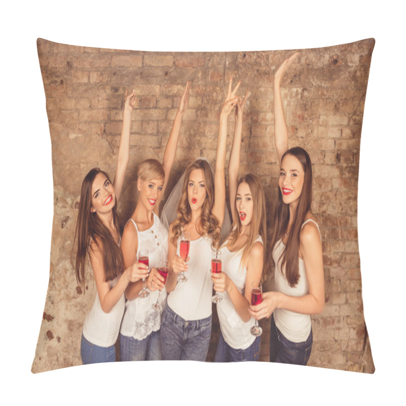 Personality  Happy Girls With Raised Hands Celebrating Bachelorette Party Of  Pillow Covers