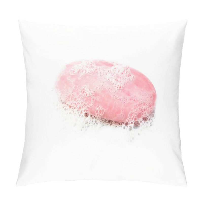 Personality  Pink Bar Of Soap With Foam Isolated On White Pillow Covers