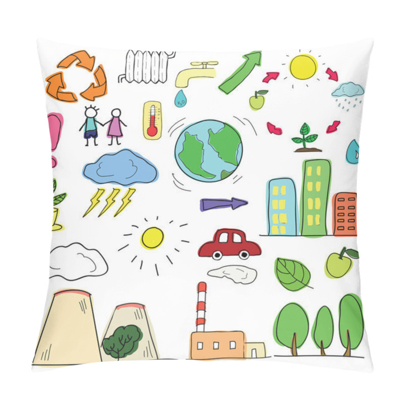 Personality  Set Of Vector Drawings On Energy And Ecology Pillow Covers