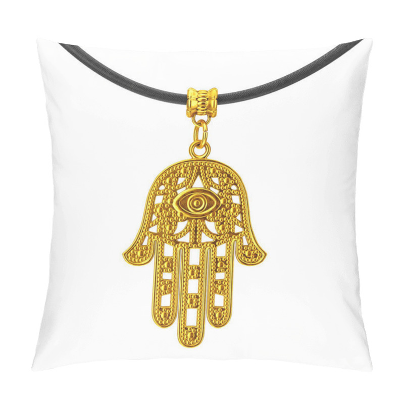 Personality  Golden Hamsa, Hand Of Fatima Amulet Coulomb On A White Background. 3d Rendering Pillow Covers