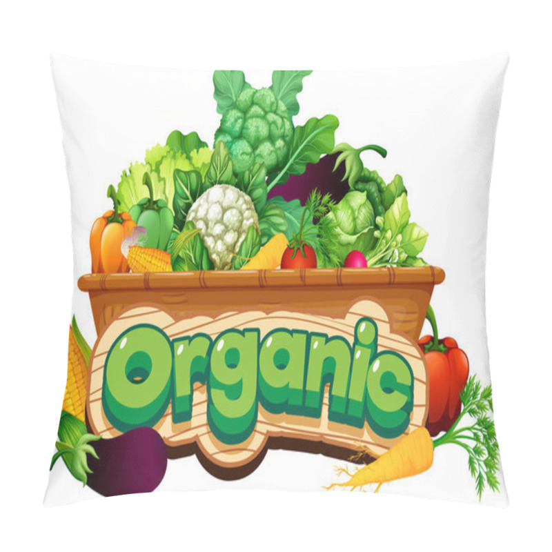 Personality  Font Design For Word Organic With Many Fresh Vegetables Illustration Pillow Covers