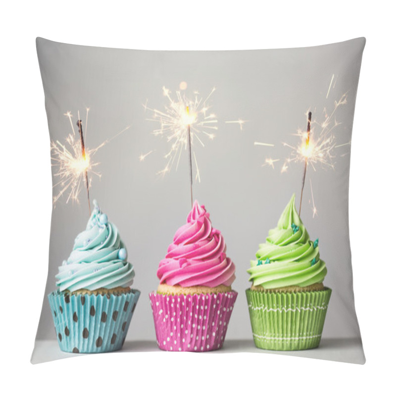 Personality  Three Cupcakes With Sparklers Pillow Covers