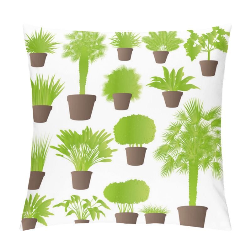 Personality  Exotic Jungle Bushes Grass, Reed, Palm Tree Wild Plants Set Vect Pillow Covers