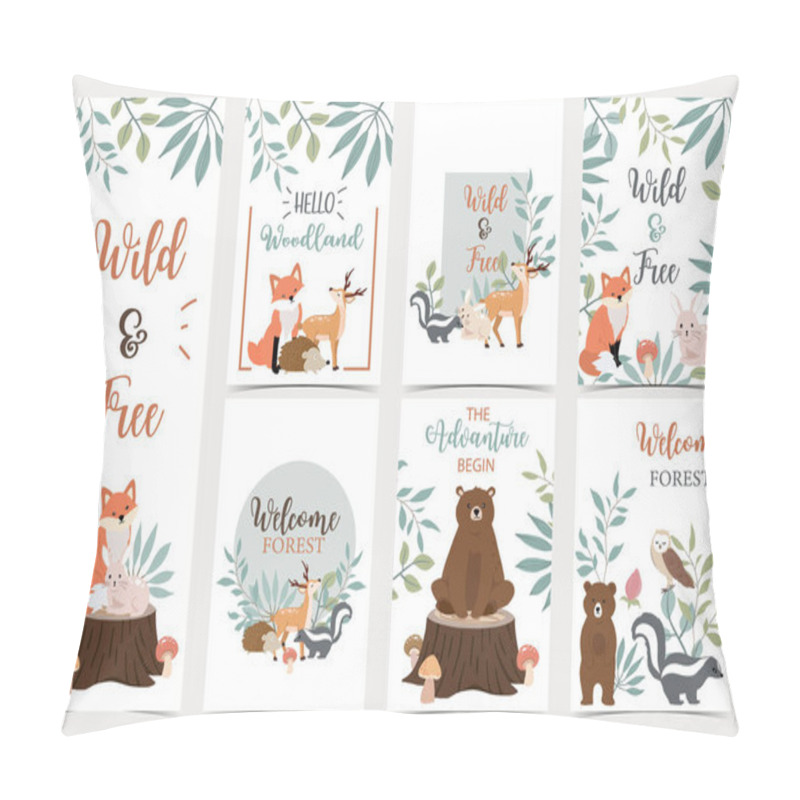 Personality  Collection Of Woodland Background Set With Bear,deer,skunk,fox.E Pillow Covers