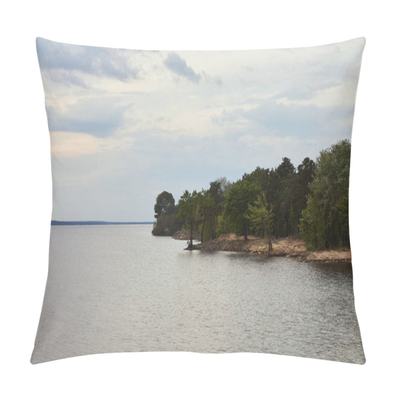 Personality  View Of White Sky, River And Forest On Coast  Pillow Covers