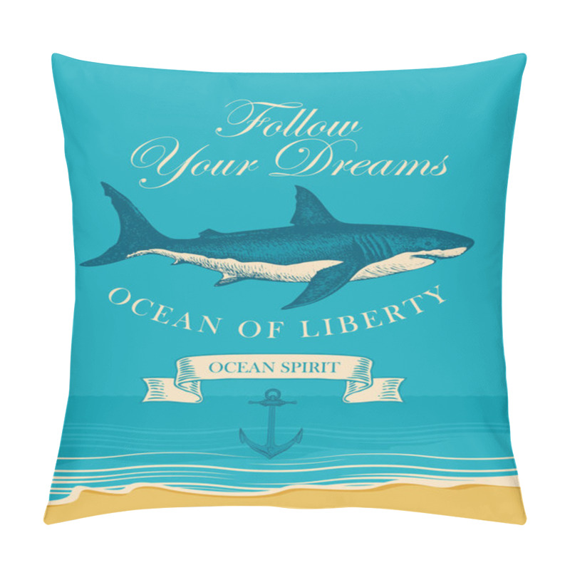 Personality  Banner With Big Hand Drawn Shark And Inscriptions Pillow Covers