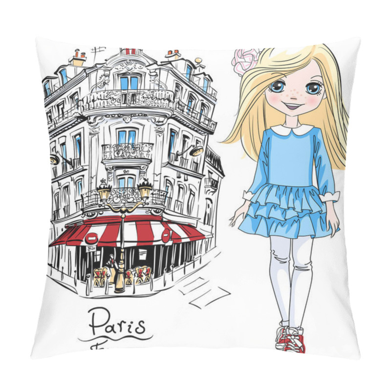 Personality  Vector Baby Girl In Paris Pillow Covers