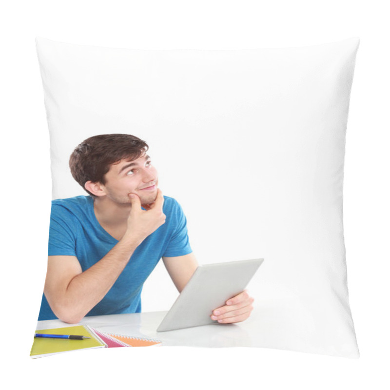 Personality  College Student Thinking Looking Up To The Empty Blank Space Pillow Covers