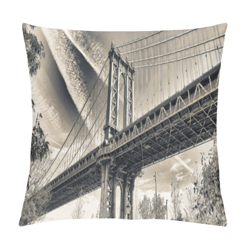 Personality  Manhattan Bridge View From Brooklyn Bridge Park In Autumn, New York City. Pillow Covers