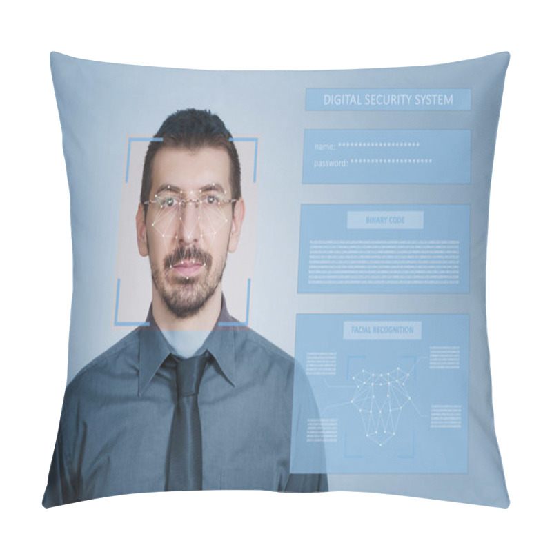 Personality  Digital Security System For Identity Protection And Face Recognition. Digital Identity Protection Concept.  Pillow Covers