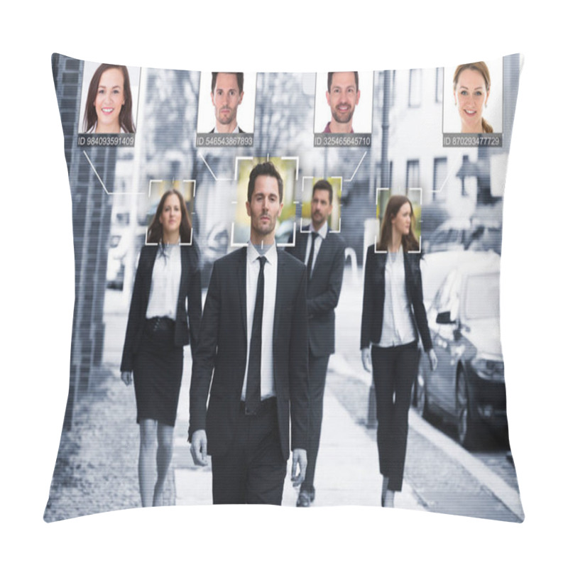 Personality  Portrait Of Young Businesspeople Face Recognized With Intellectual Learning System Pillow Covers