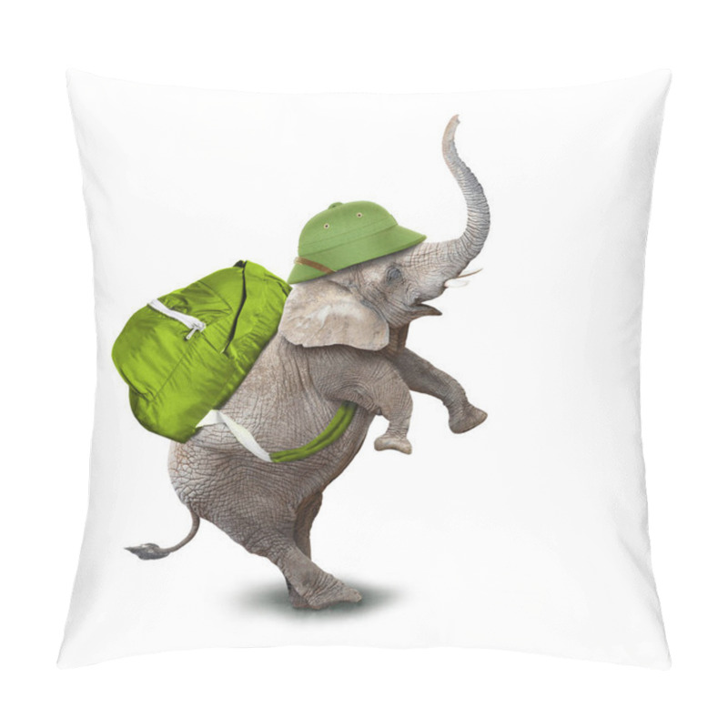 Personality  Young Elephant With Green Backpack. Pillow Covers