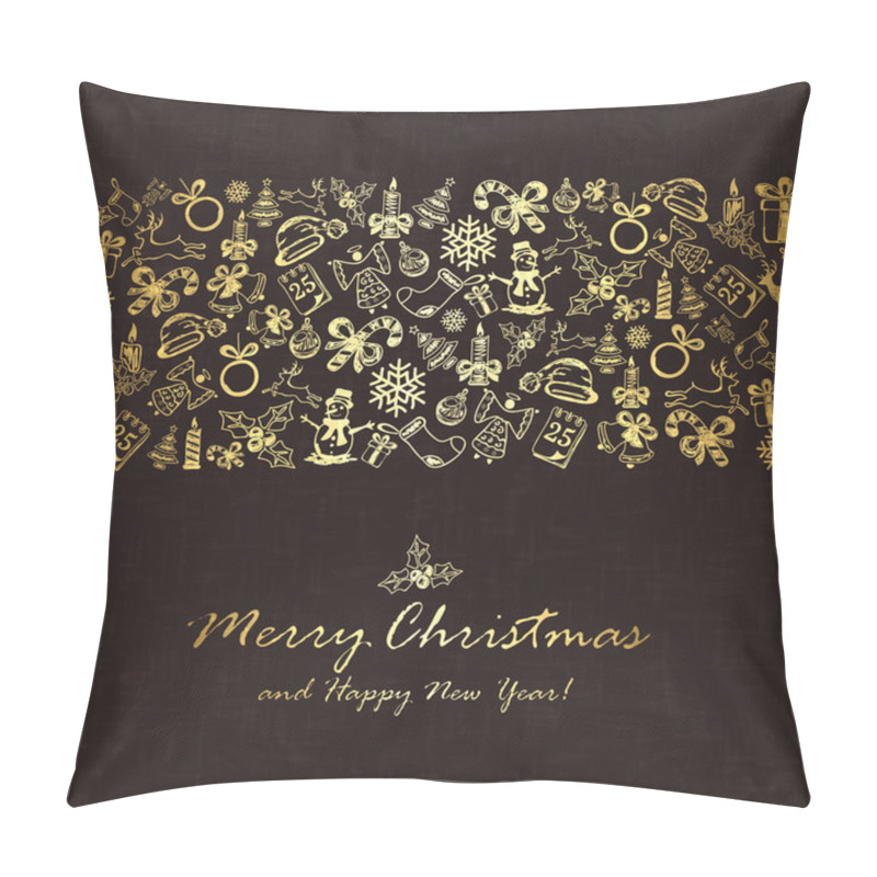 Personality  Golden Christmas Elements On Dark Background Pillow Covers