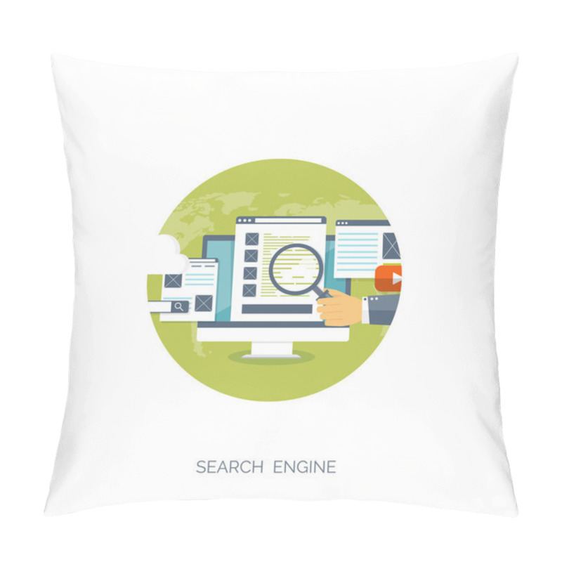 Personality  Vector Illustration. Flat Background. Coding, Programming. SEO. Search Engine Optimization. App Development And Creation. Software, Program Code. Web Design. Pillow Covers