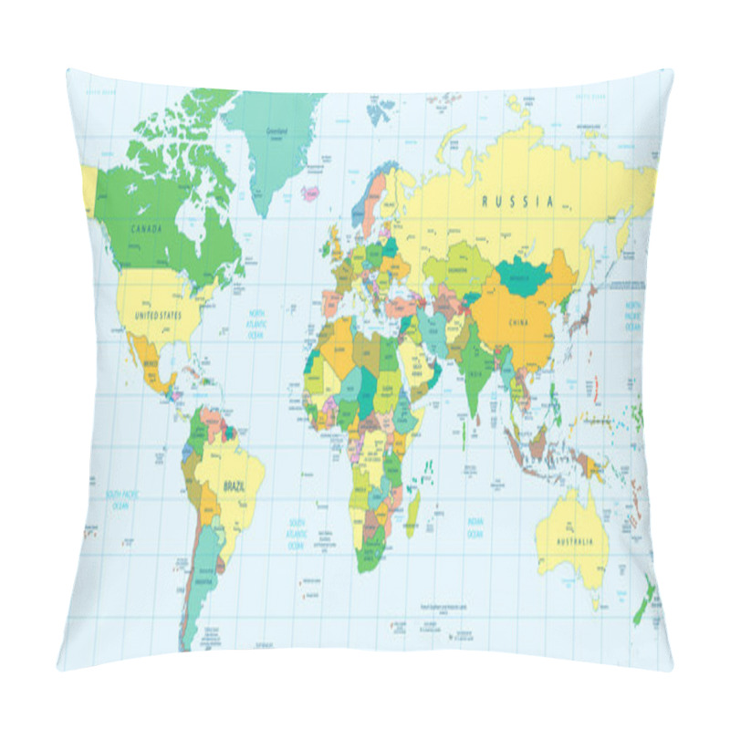 Personality  Detailed Political World Map Pillow Covers