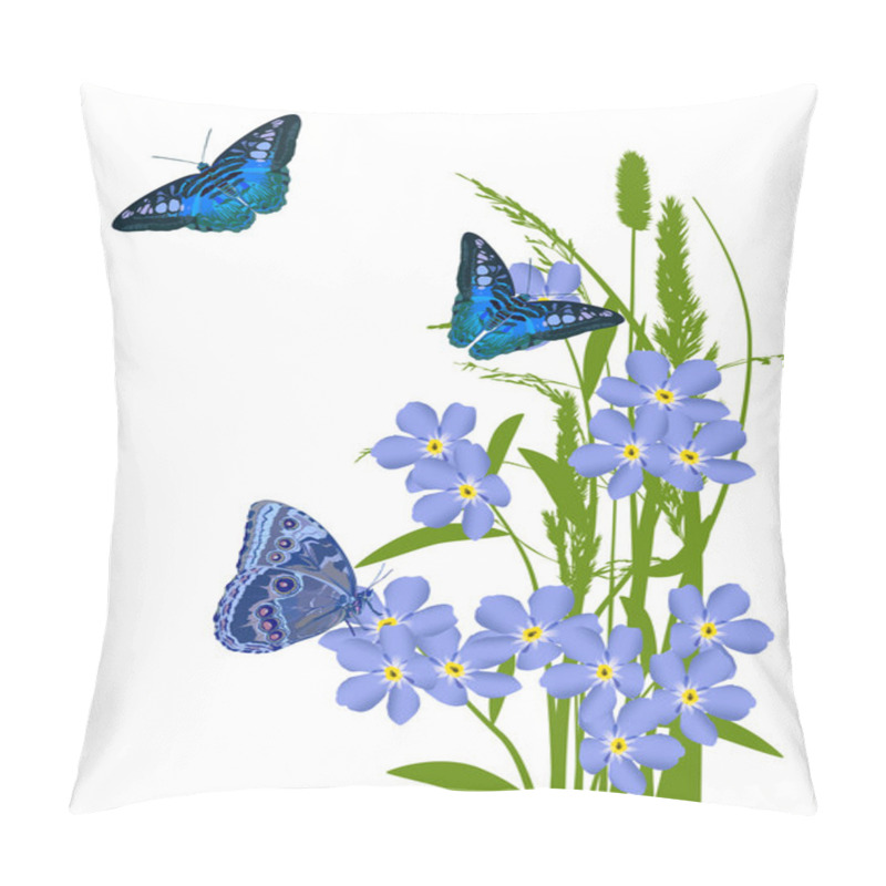 Personality  Blue Flowers And Three Butterflies Decoration Pillow Covers